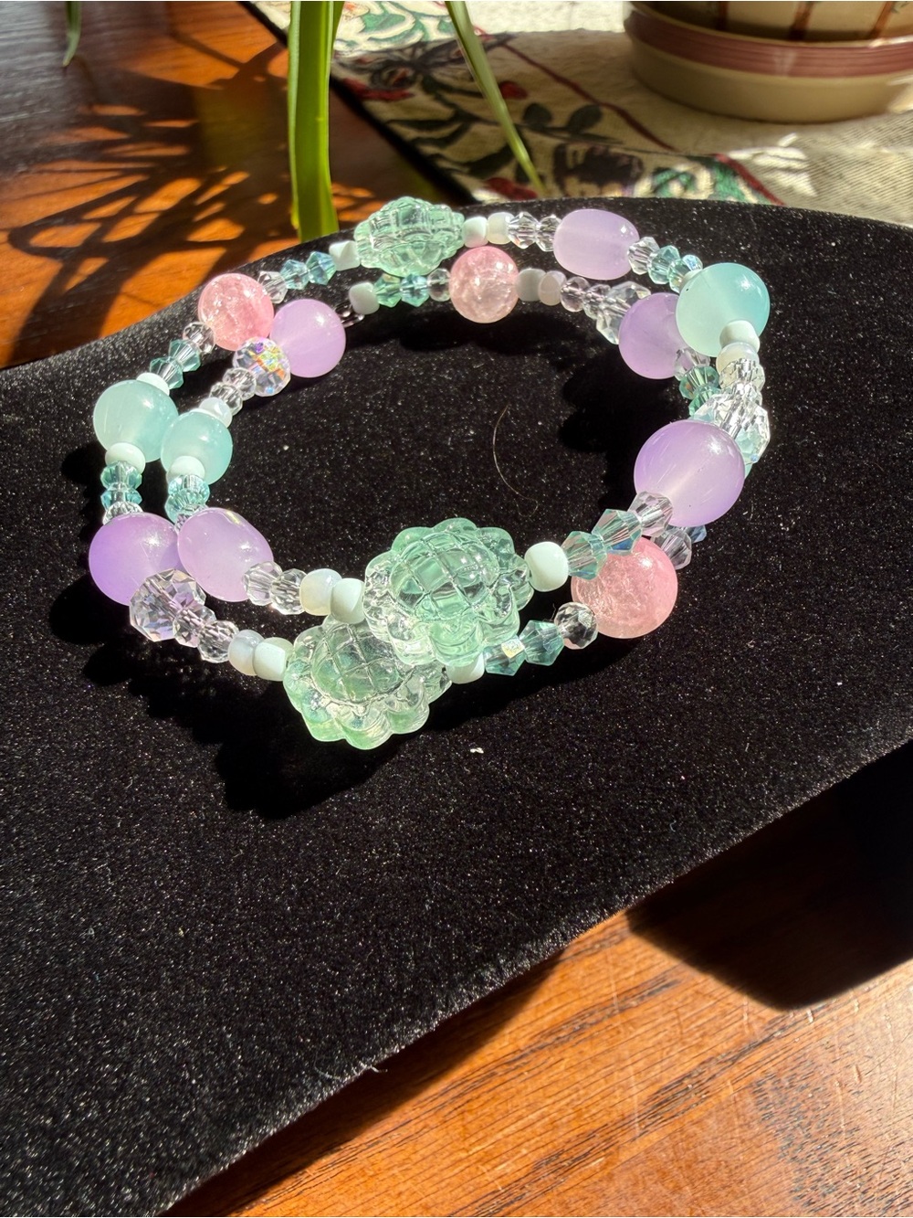 Pastel Glass Bead Stretch Bracelet - Mint, Lavender & Pink